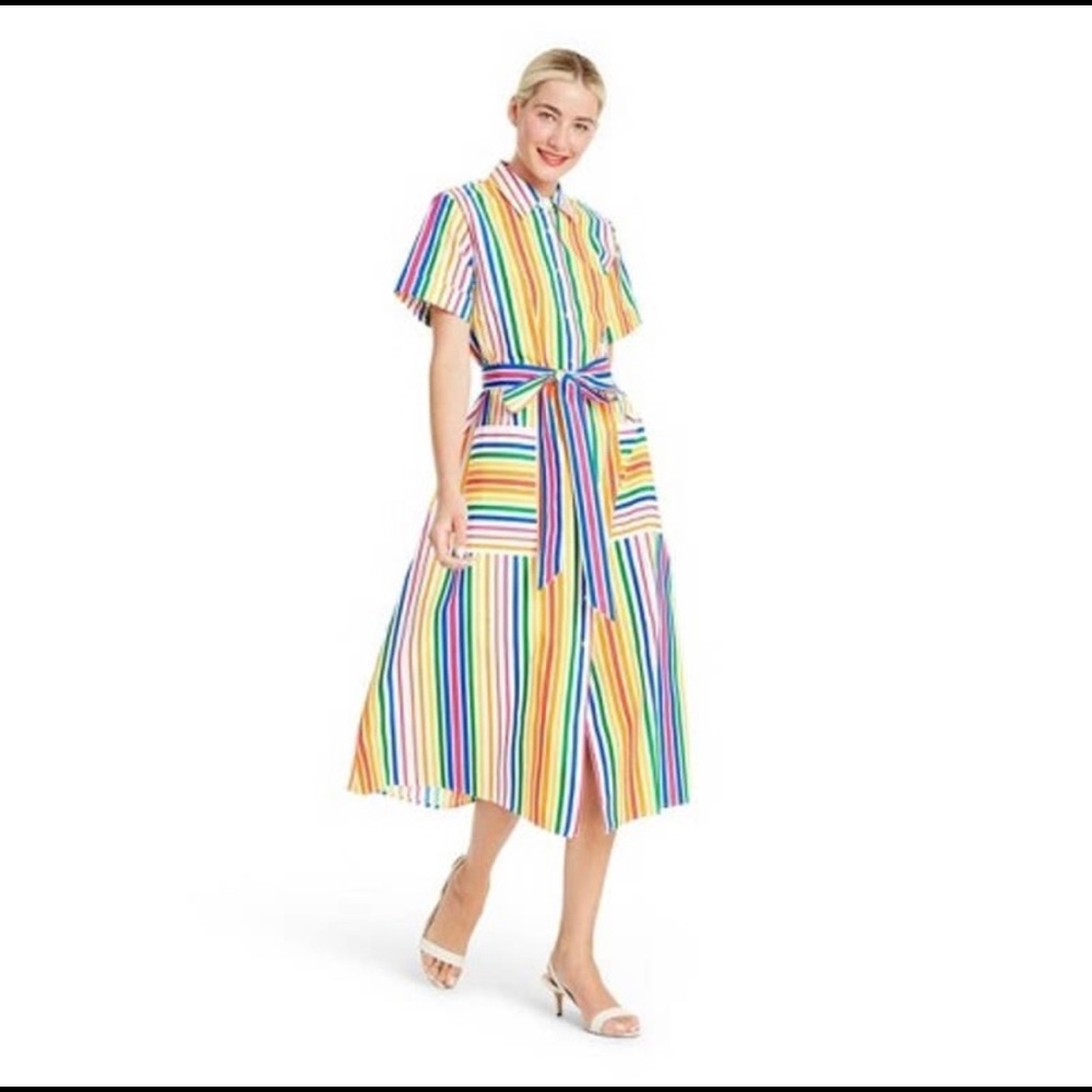 NWT Christopher John Rogers Striped Rainbow Dress